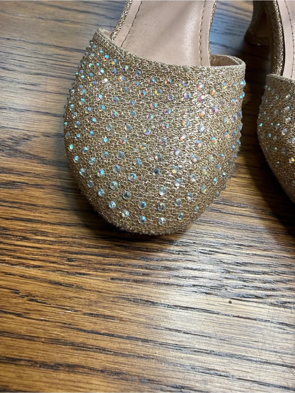 Link Girls Gold Rhinestone Glittering Party Dress Crystal Ankle-Strap Heels 12